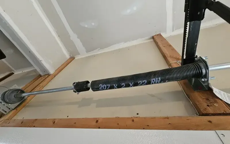 Garage door torsion spring and hardware after a tune-up and safety check